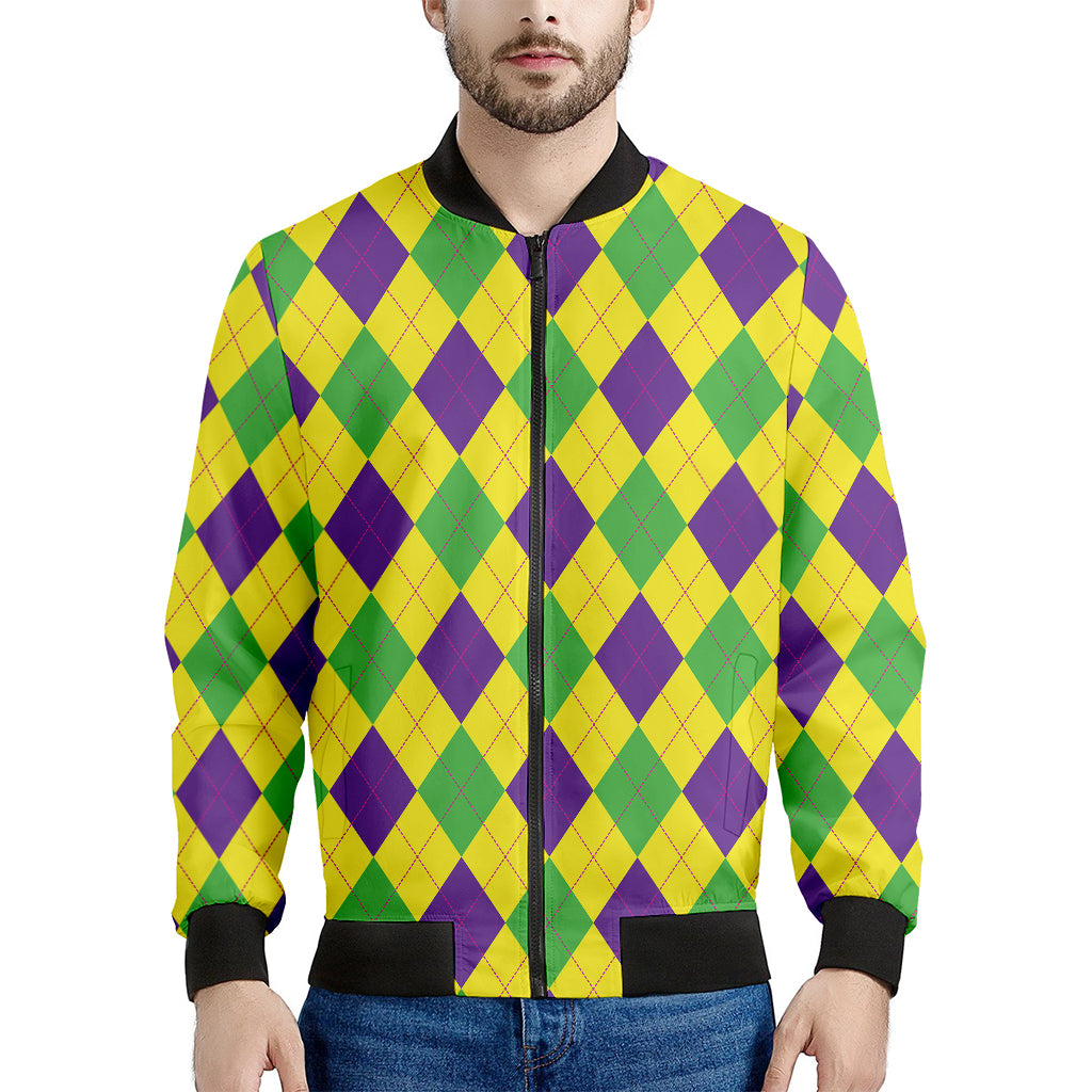 Mardi Gras Fat Tuesday Argyle Print Men's Bomber Jacket