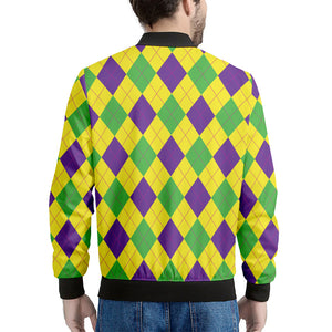 Mardi Gras Fat Tuesday Argyle Print Men's Bomber Jacket