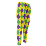 Mardi Gras Fat Tuesday Argyle Print Men's Compression Pants