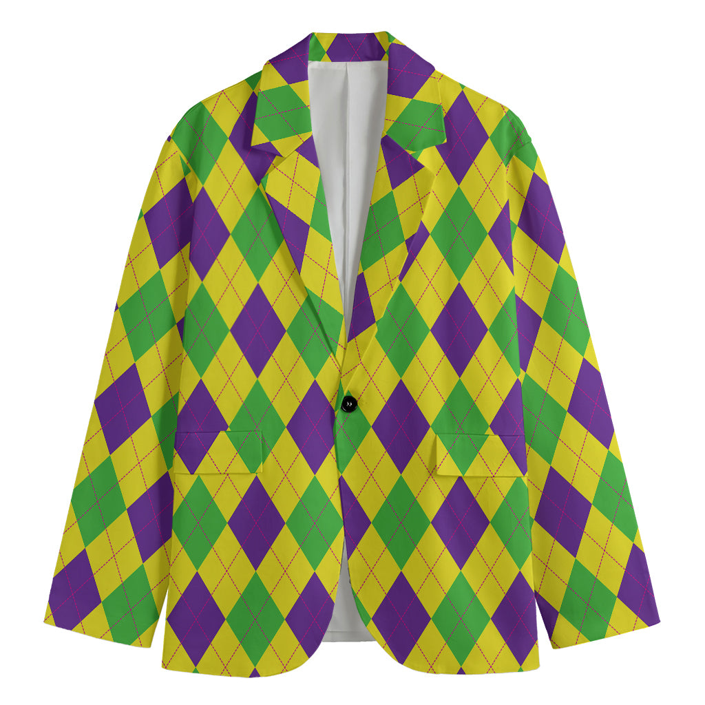 Mardi Gras Fat Tuesday Argyle Print Men's Cotton Blazer