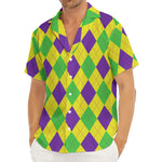 Mardi Gras Fat Tuesday Argyle Print Men's Deep V-Neck Shirt