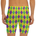 Mardi Gras Fat Tuesday Argyle Print Men's Long Boxer Briefs