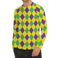 Mardi Gras Fat Tuesday Argyle Print Men's Long Sleeve Rash Guard