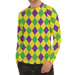 Mardi Gras Fat Tuesday Argyle Print Men's Long Sleeve Rash Guard