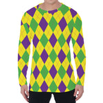 Mardi Gras Fat Tuesday Argyle Print Men's Long Sleeve T-Shirt