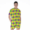 Mardi Gras Fat Tuesday Argyle Print Men's Romper