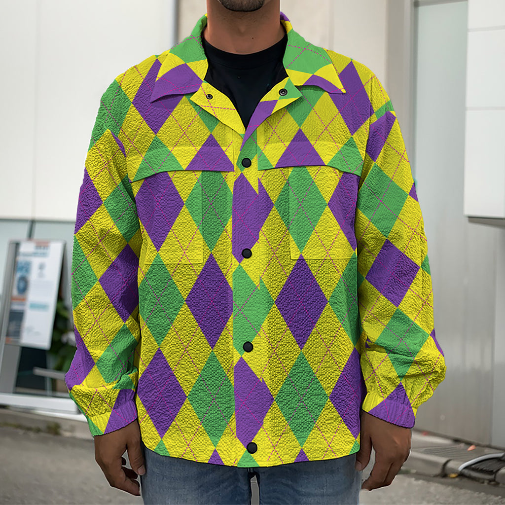 Mardi Gras Fat Tuesday Argyle Print Men's Shirt Jacket
