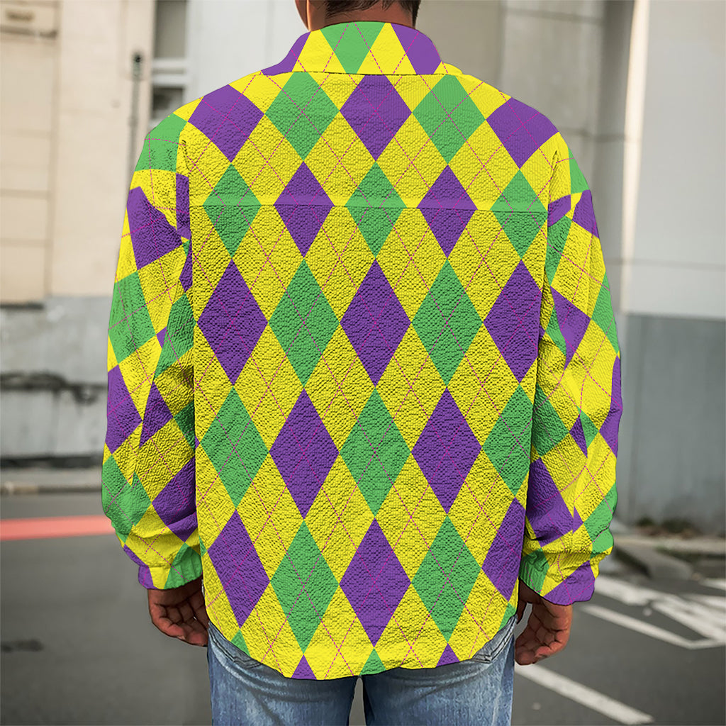 Mardi Gras Fat Tuesday Argyle Print Men's Shirt Jacket