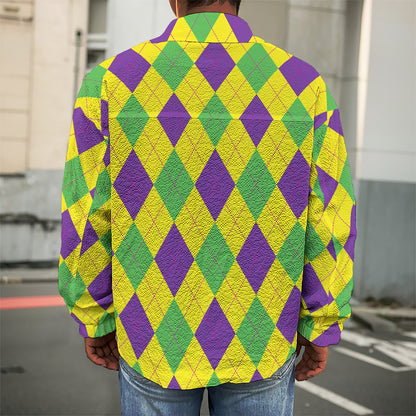 Mardi Gras Fat Tuesday Argyle Print Men's Shirt Jacket