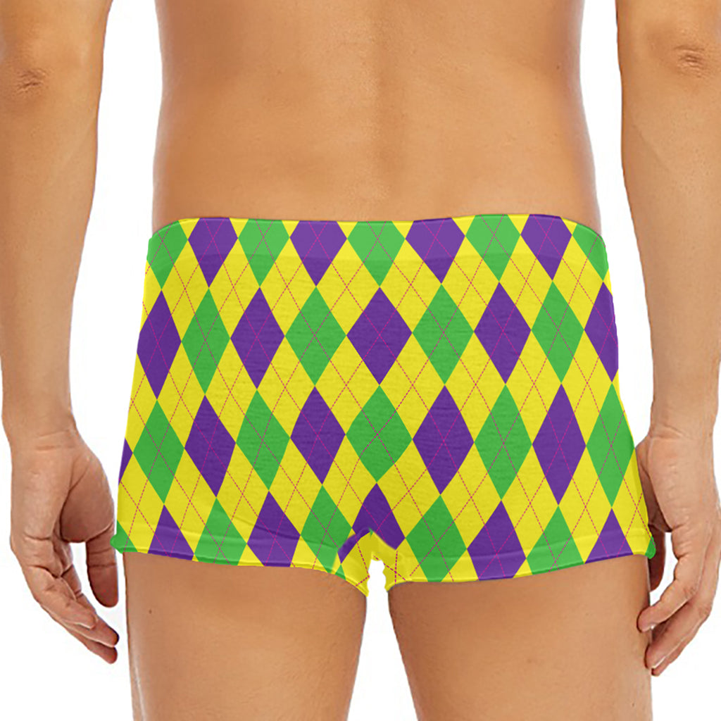 Mardi Gras Fat Tuesday Argyle Print Men's Short Boxer Briefs