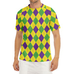 Mardi Gras Fat Tuesday Argyle Print Men's Short Sleeve Rash Guard