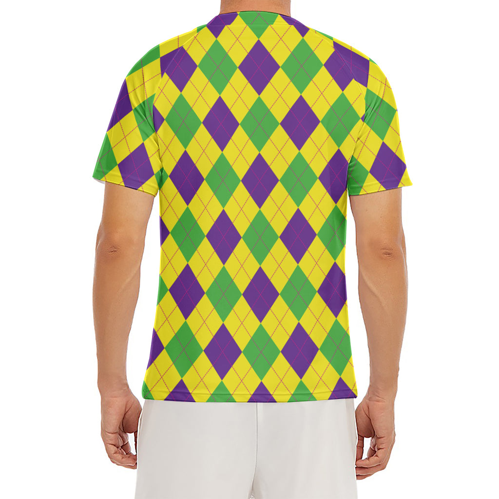 Mardi Gras Fat Tuesday Argyle Print Men's Short Sleeve Rash Guard
