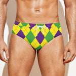 Mardi Gras Fat Tuesday Argyle Print Men's Swim Briefs