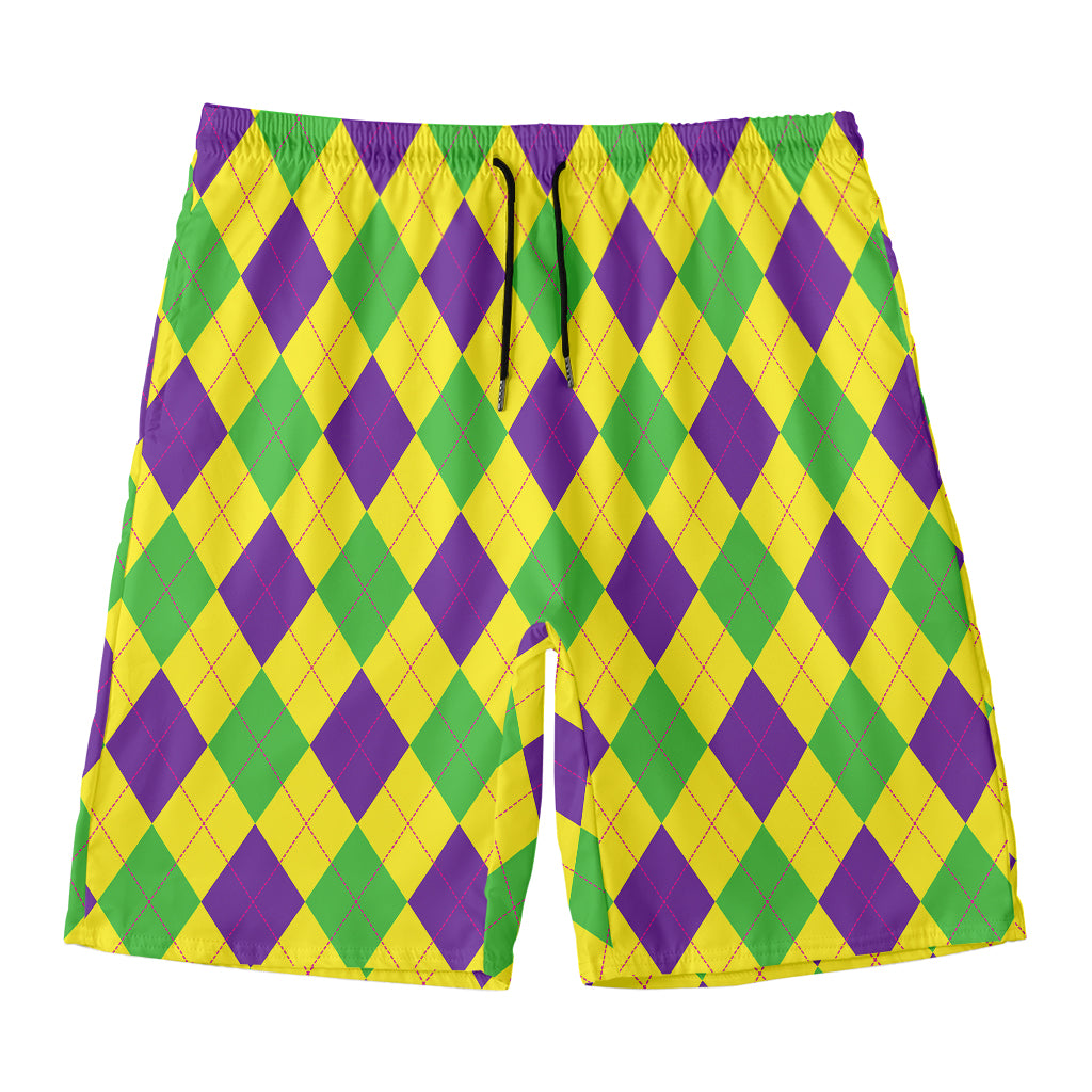 Mardi Gras Fat Tuesday Argyle Print Men's Swim Trunks