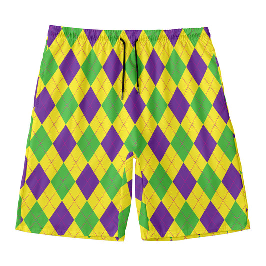 Mardi Gras Fat Tuesday Argyle Print Men's Swim Trunks