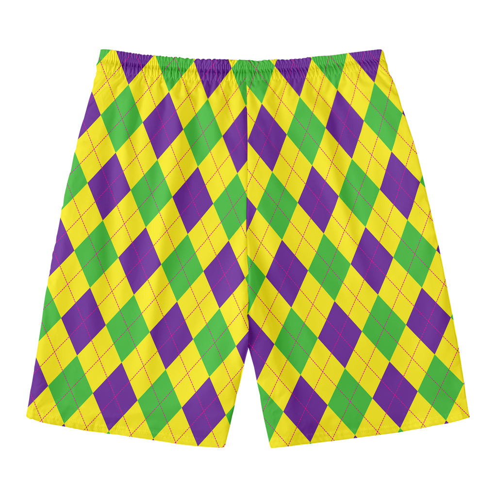 Mardi Gras Fat Tuesday Argyle Print Men's Swim Trunks