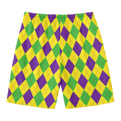 Mardi Gras Fat Tuesday Argyle Print Men's Swim Trunks