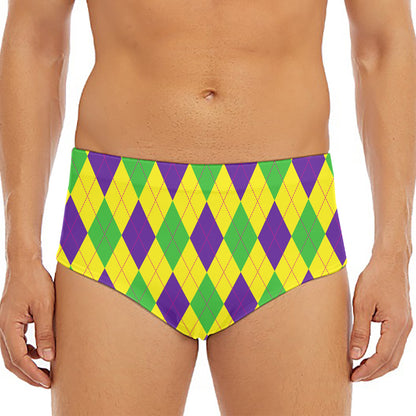 Mardi Gras Fat Tuesday Argyle Print Men's Triangle Swim Briefs