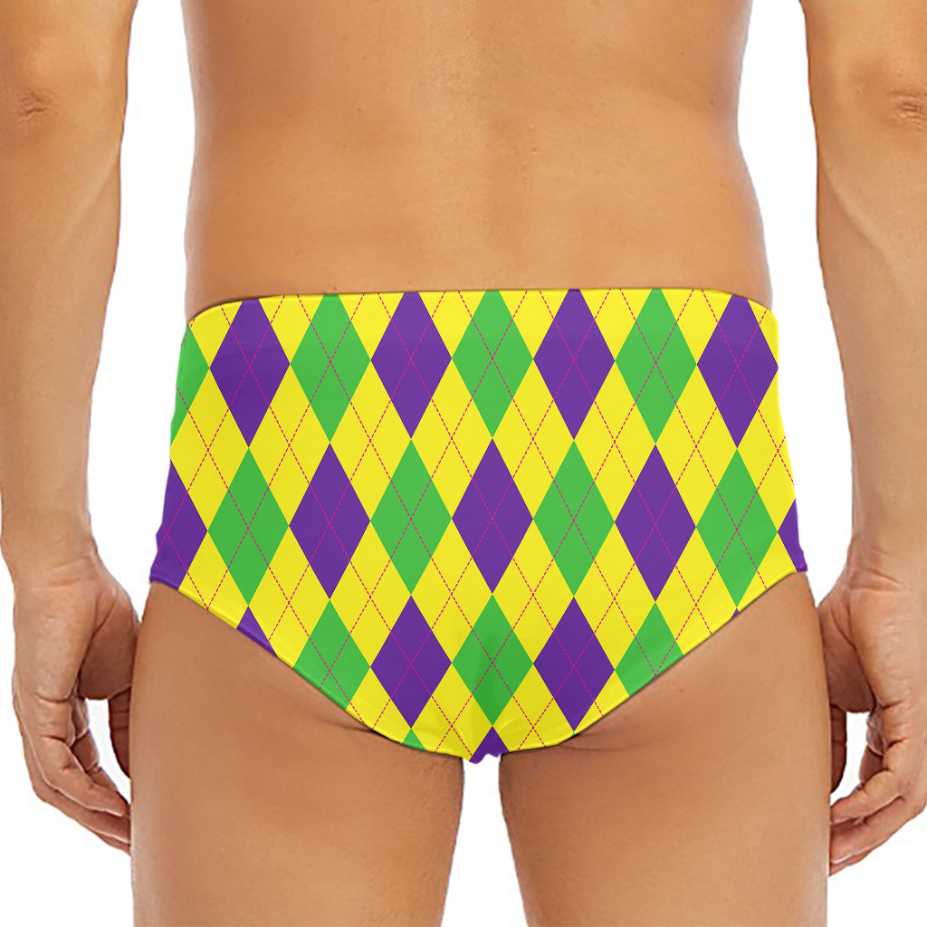 Mardi Gras Fat Tuesday Argyle Print Men's Triangle Swim Briefs