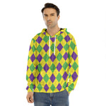 Mardi Gras Fat Tuesday Argyle Print Men's Velvet Pullover Hoodie