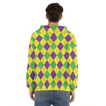 Mardi Gras Fat Tuesday Argyle Print Men's Velvet Pullover Hoodie