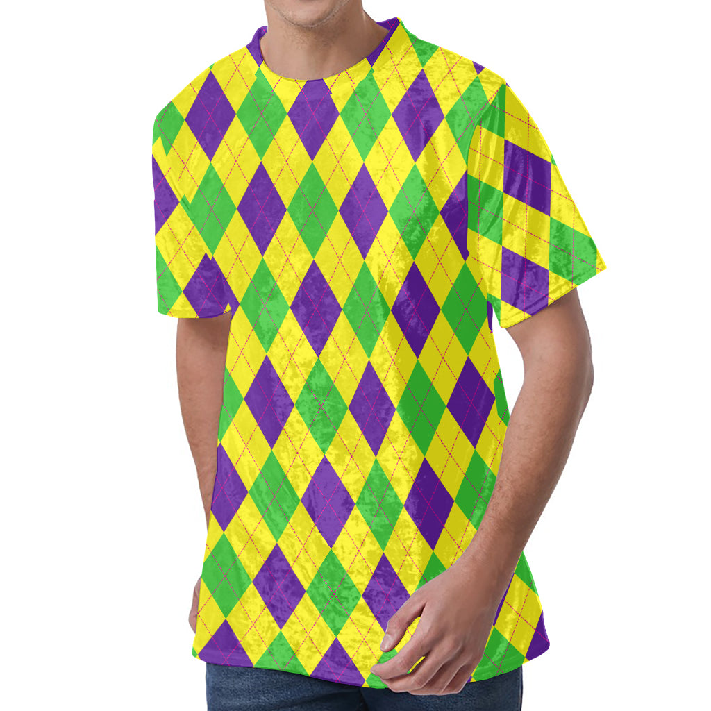 Mardi Gras Fat Tuesday Argyle Print Men's Velvet T-Shirt
