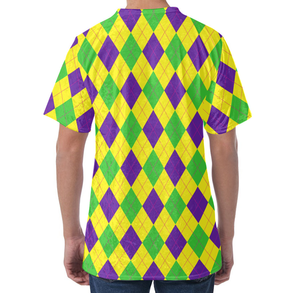 Mardi Gras Fat Tuesday Argyle Print Men's Velvet T-Shirt
