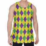 Mardi Gras Fat Tuesday Argyle Print Men's Velvet Tank Top
