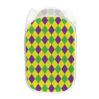 Mardi Gras Fat Tuesday Argyle Print Mesh Laundry Hamper