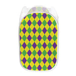 Mardi Gras Fat Tuesday Argyle Print Mesh Laundry Hamper