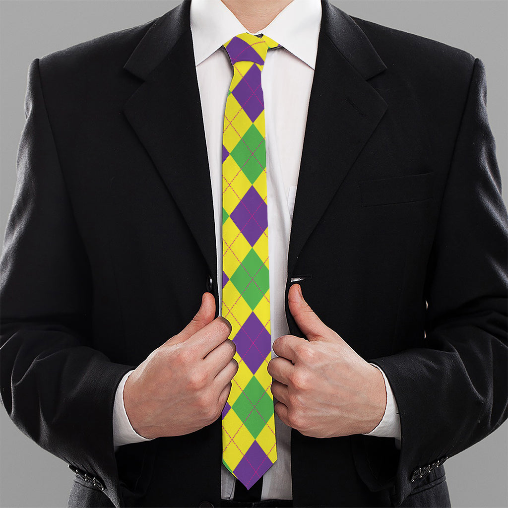 Mardi Gras Fat Tuesday Argyle Print Necktie