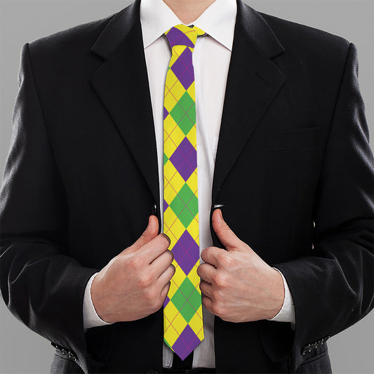 Mardi Gras Fat Tuesday Argyle Print Necktie
