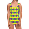 Mardi Gras Fat Tuesday Argyle Print One Piece Swimsuit