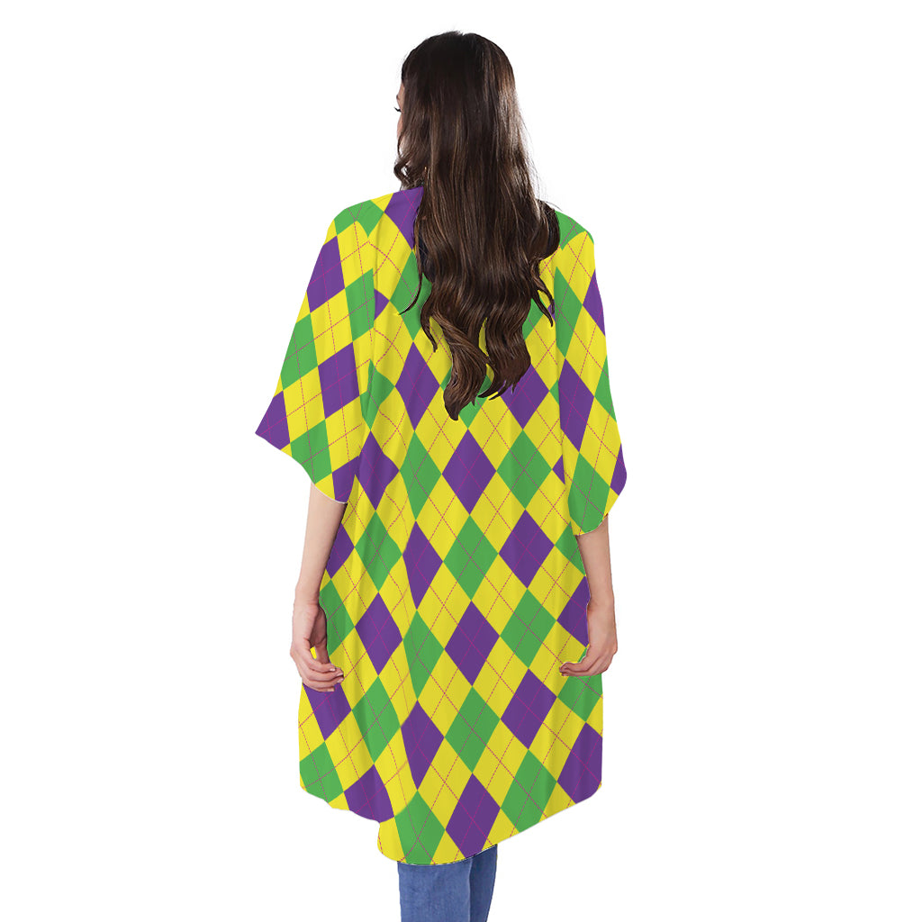 Mardi Gras Fat Tuesday Argyle Print Open Front Beach Cover Up