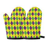 Mardi Gras Fat Tuesday Argyle Print Oven Mitts