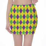 Mardi Gras Fat Tuesday Argyle Print Pencil Mini Skirt