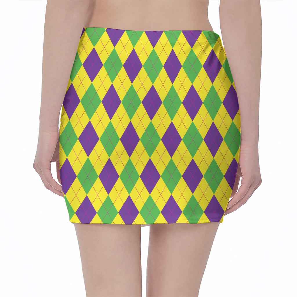 Mardi Gras Fat Tuesday Argyle Print Pencil Mini Skirt