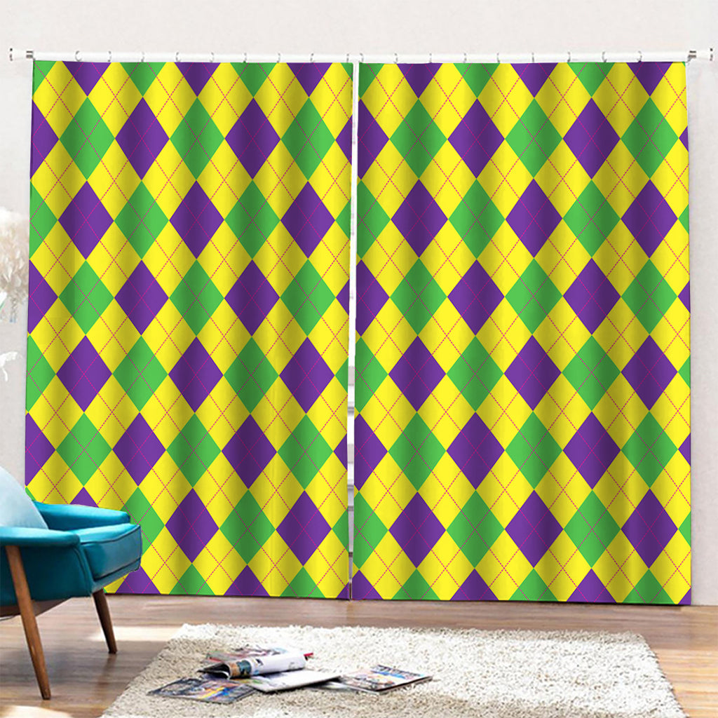 Mardi Gras Fat Tuesday Argyle Print Pencil Pleat Curtains