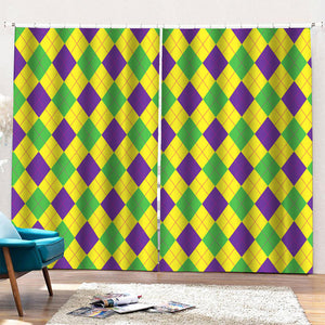 Mardi Gras Fat Tuesday Argyle Print Pencil Pleat Curtains