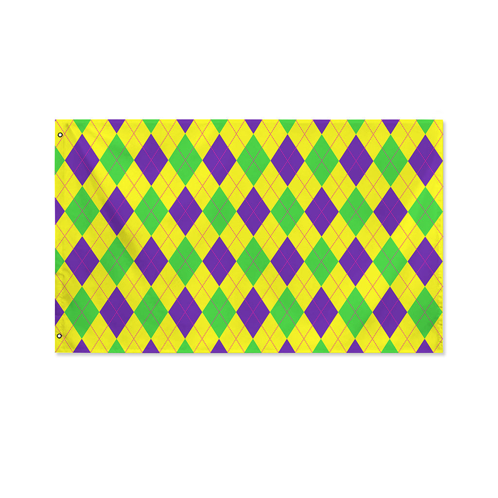 Mardi Gras Fat Tuesday Argyle Print Polyester Flag