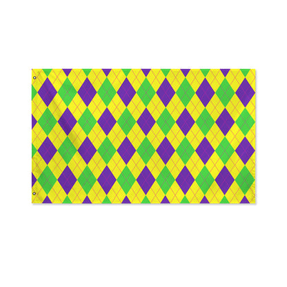 Mardi Gras Fat Tuesday Argyle Print Polyester Flag