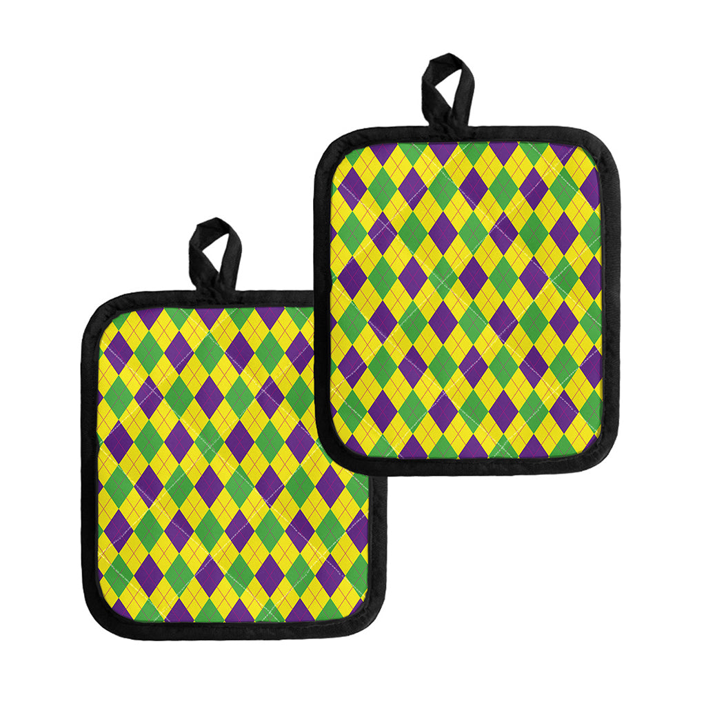 Mardi Gras Fat Tuesday Argyle Print Pot Holders