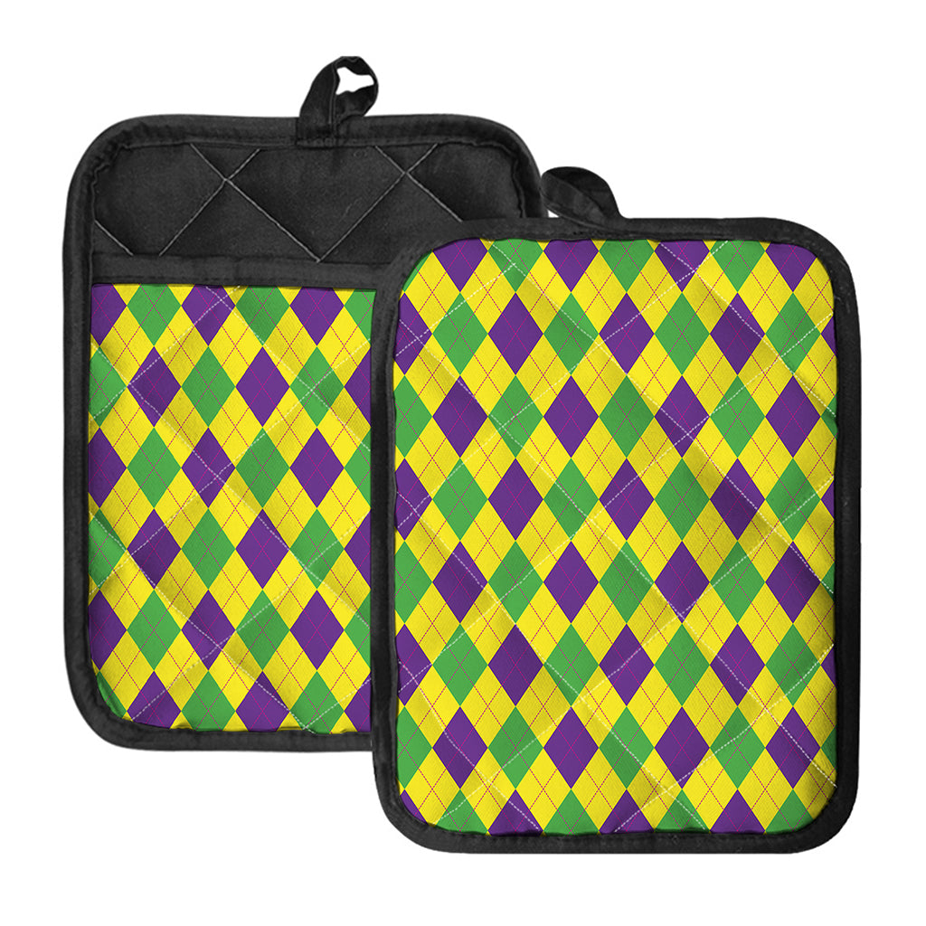 Mardi Gras Fat Tuesday Argyle Print Pot Holders With Pocket