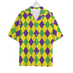 Mardi Gras Fat Tuesday Argyle Print Rayon Hawaiian Shirt
