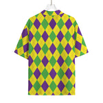 Mardi Gras Fat Tuesday Argyle Print Rayon Hawaiian Shirt