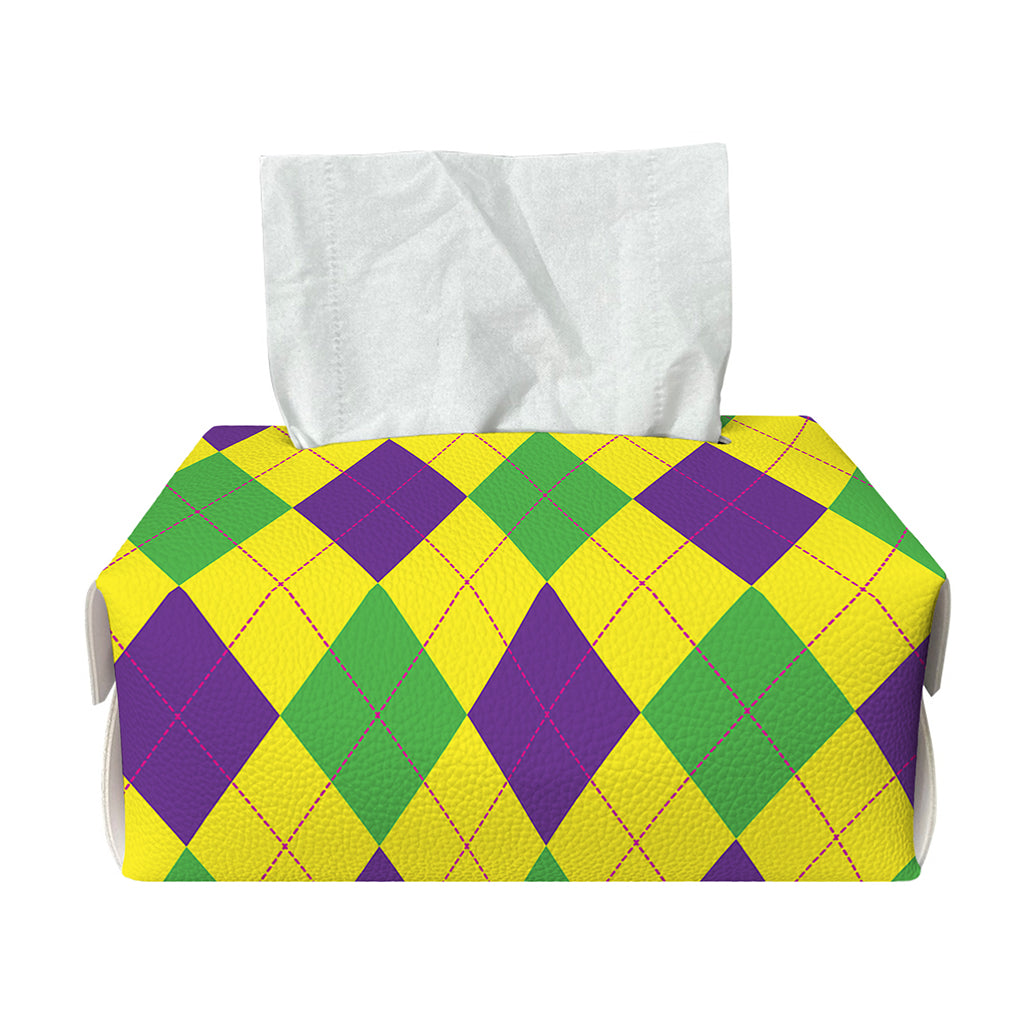 Mardi Gras Fat Tuesday Argyle Print Rectangle Tissue Box Cover