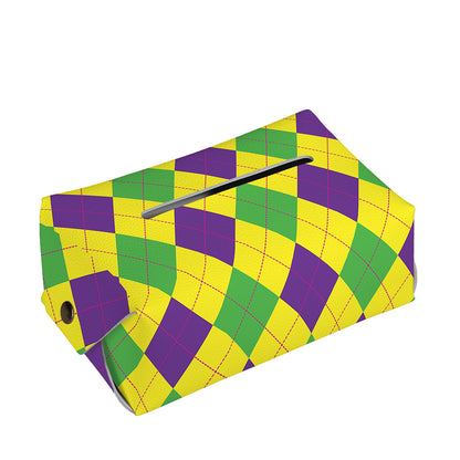Mardi Gras Fat Tuesday Argyle Print Rectangle Tissue Box Cover