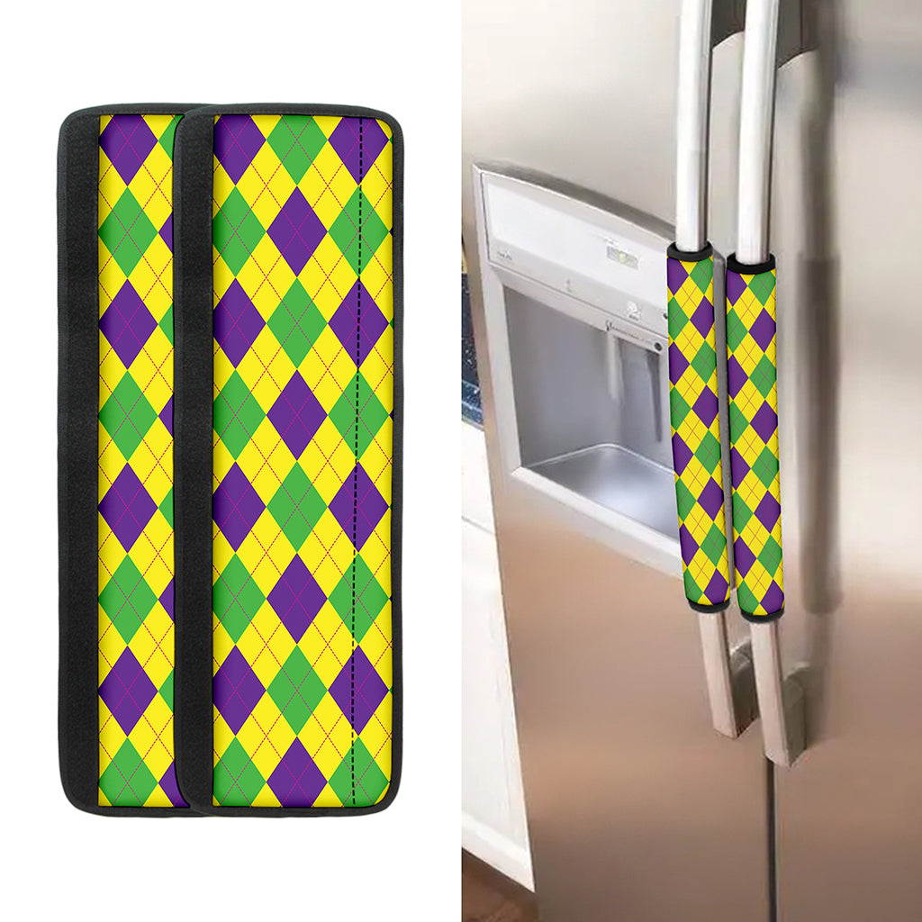 Mardi Gras Fat Tuesday Argyle Print Refrigerator Handle Covers
