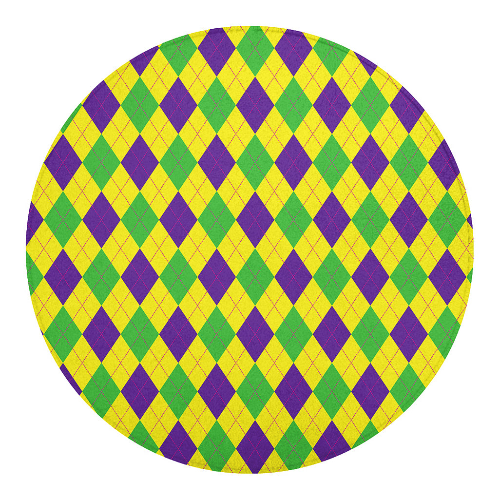 Mardi Gras Fat Tuesday Argyle Print Round Blanket