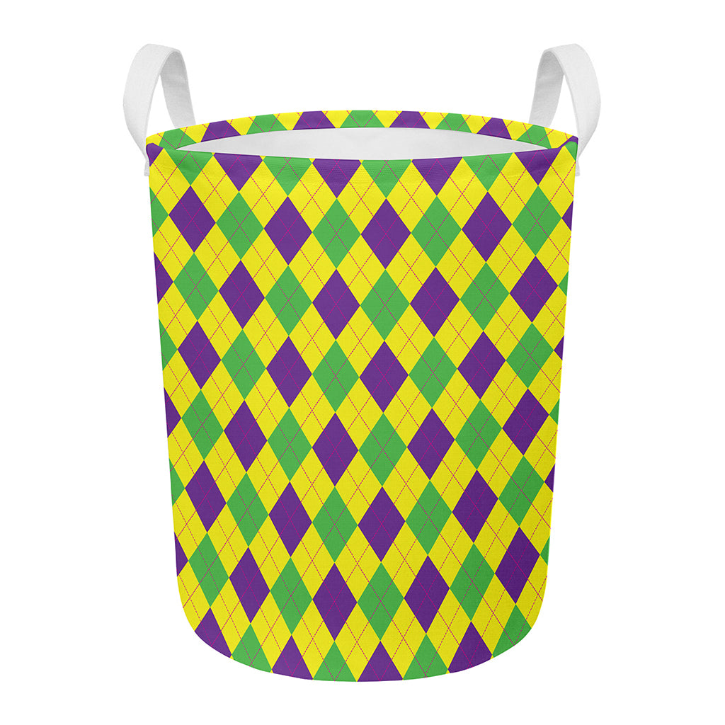 Mardi Gras Fat Tuesday Argyle Print Round Laundry Basket